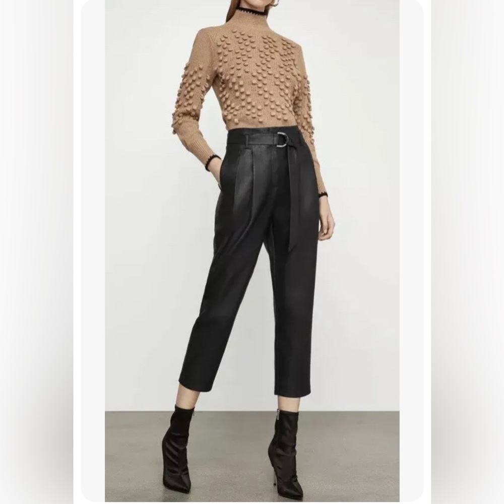 BCBGMAXAZRIA Faux Leather Belted Pleated Jogger Ankle Pants Black Size S $228